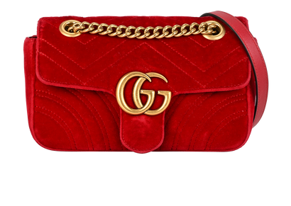 GG Marmont Shoulder Bag, &pound;650, Handbags, Red, Velvet, Front view